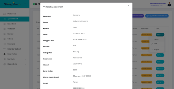 Aplikasi Reminder Follow Up Pasien via Whatsapp Saat Detail Appointment