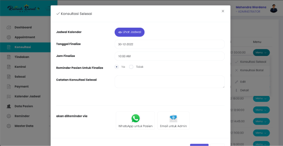 Aplikasi Reminder Follow Up Pasien via Whatsapp Saat Konsultasi Selesai