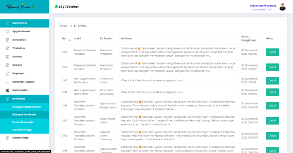 Aplikasi Reminder Follow Up Pasien via Whatsapp Saat Riwayat Reminder